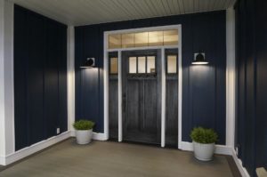 Energy-efficient home upgrades with a glazed entry door in Dutch gray with sidelights for secure, stylish entrances.