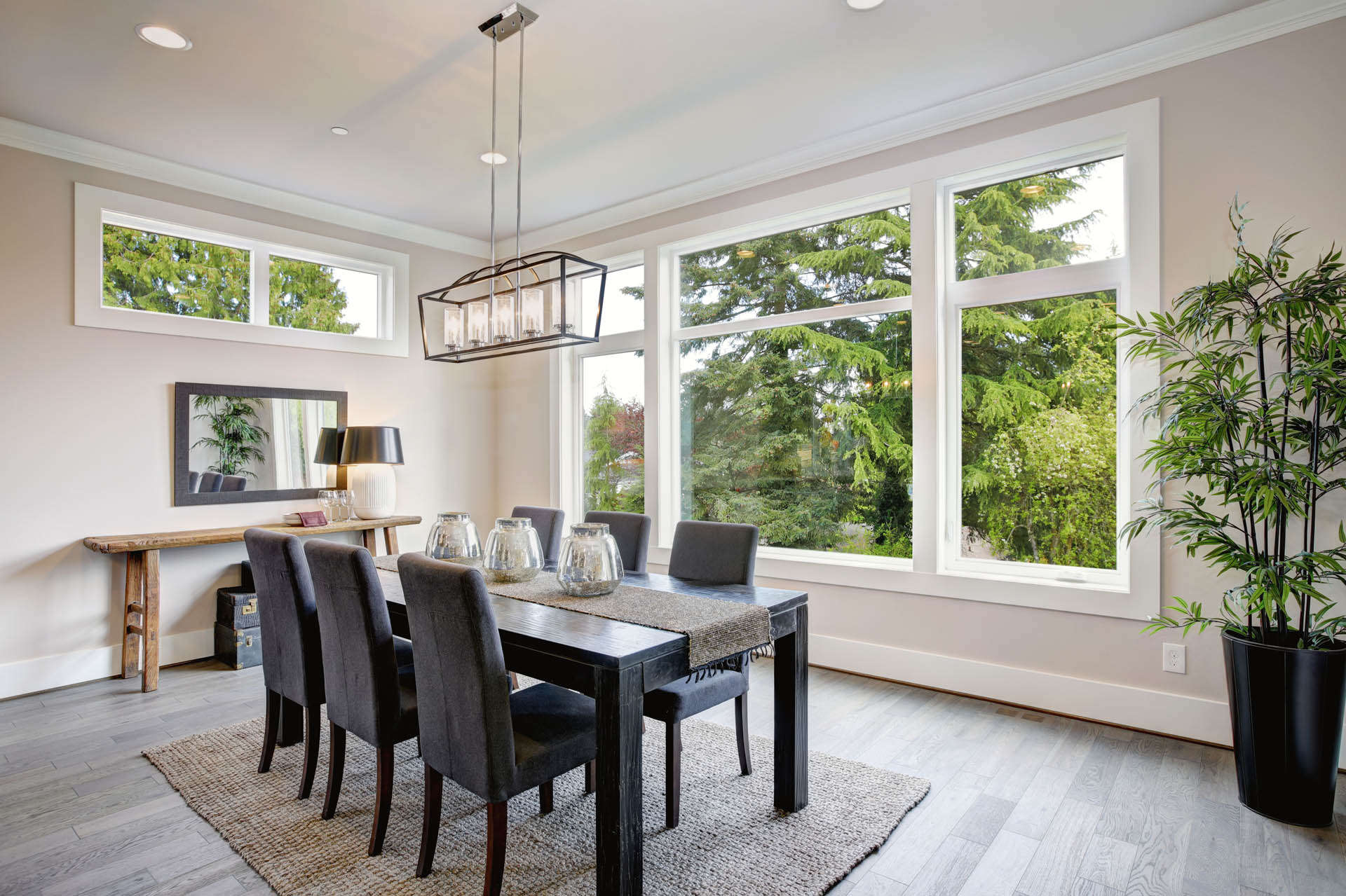 interior of bay windows in large dining room
