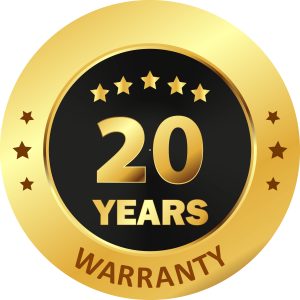 EcoTek 20-Year Warranty badge in gold, symbolizing long-term protection for EcoTek 1200 Series windows.