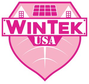 WinTek USA logo in pink for Breast Cancer Awareness Month, featuring the WinTek shield and a leaf, symbolizing support for breast cancer survivors and raising awareness.