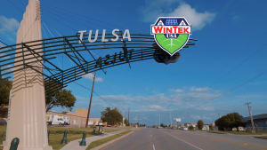 Tulsa Route 66 arch with WinTek USA logo, highlighting the company's expansion into Tulsa for energy-efficient windows and doors.